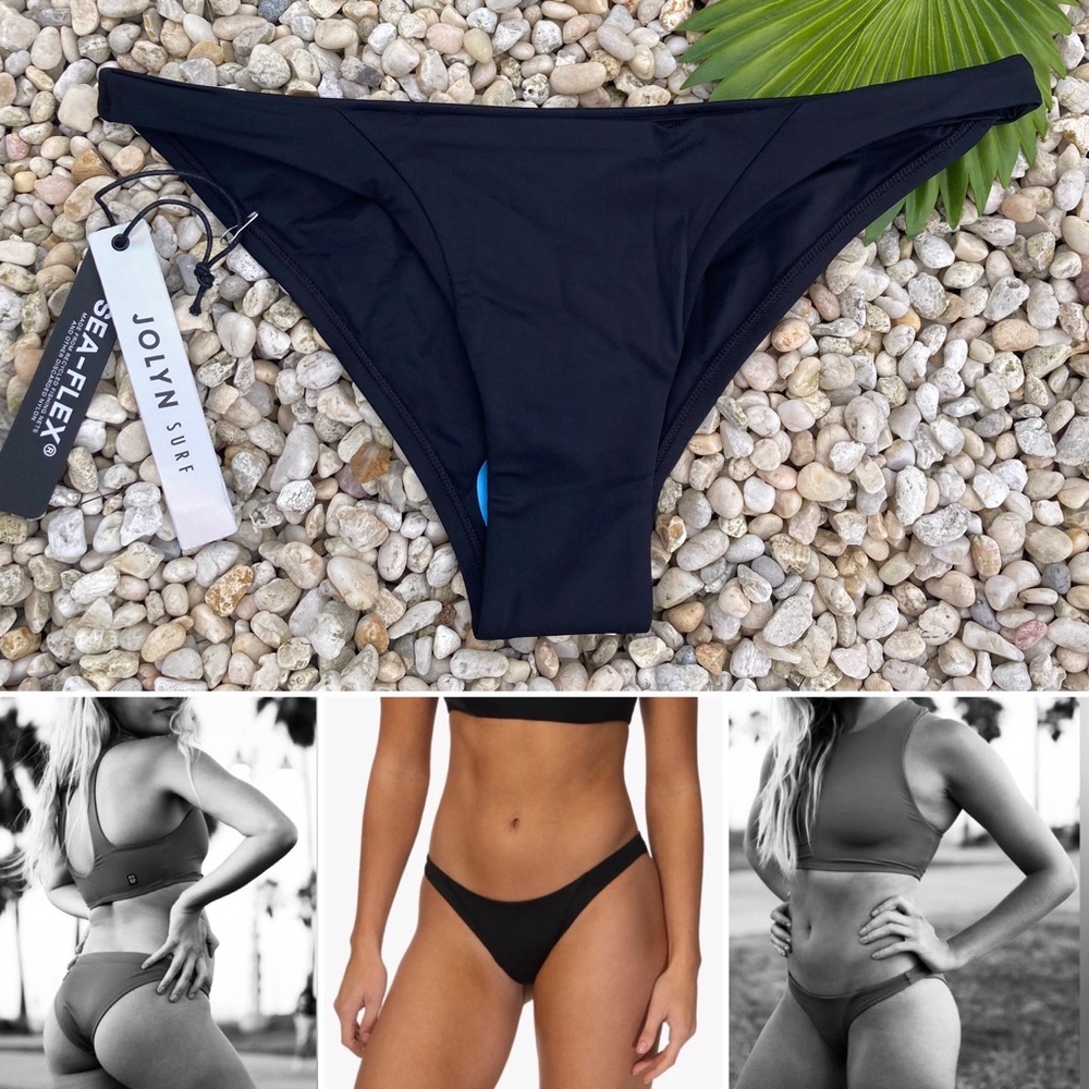 JOLYN Surf Bottoms - Black Valentina Curvy Surfer Girl Bikini Bottoms - L